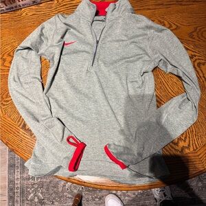 Gray and Red Nike Quarter-Zip Pullover